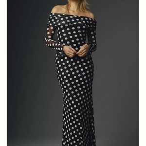 AFRM long sleeved mesh off the shoulder maxi dress from Anthropologie